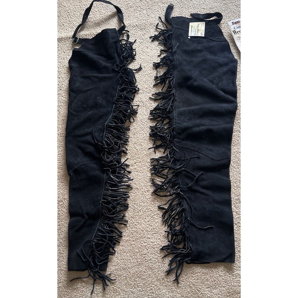 Black Suede Equi Grip Cimarron Fringe Western Chaps Medium New w/tags